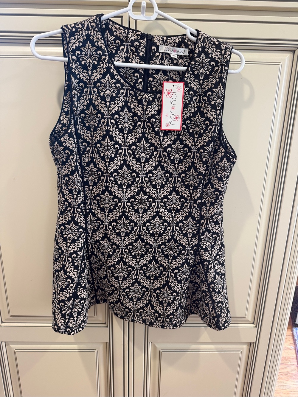 Joy Joy black and Cream Damask Peplum Tank